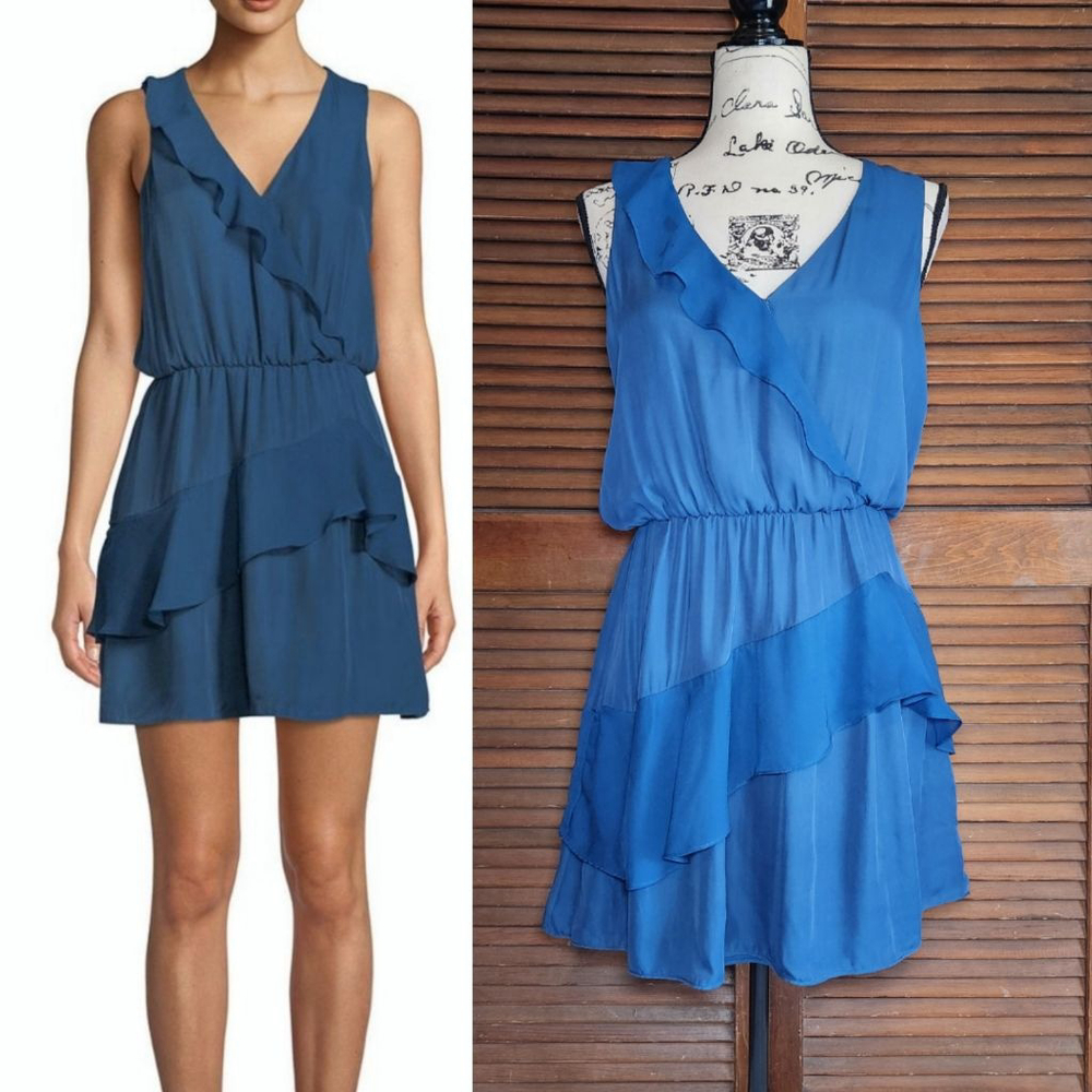 Parker Silk Blend V Neck Ruffle Mini Dress - Picture 1 of 13